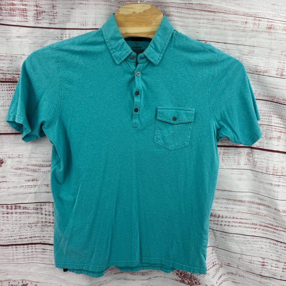 Kuhl Wildfibre Polo Shirt Mens Large‎ Teal Organic Cotton Short Sleeve Pocket